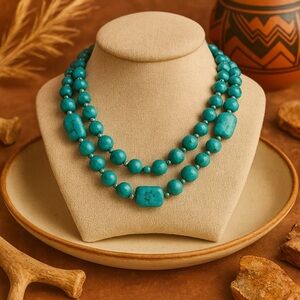 Premier Designs CABO. Double strand faux turquoise. 17" +. Like new. #090